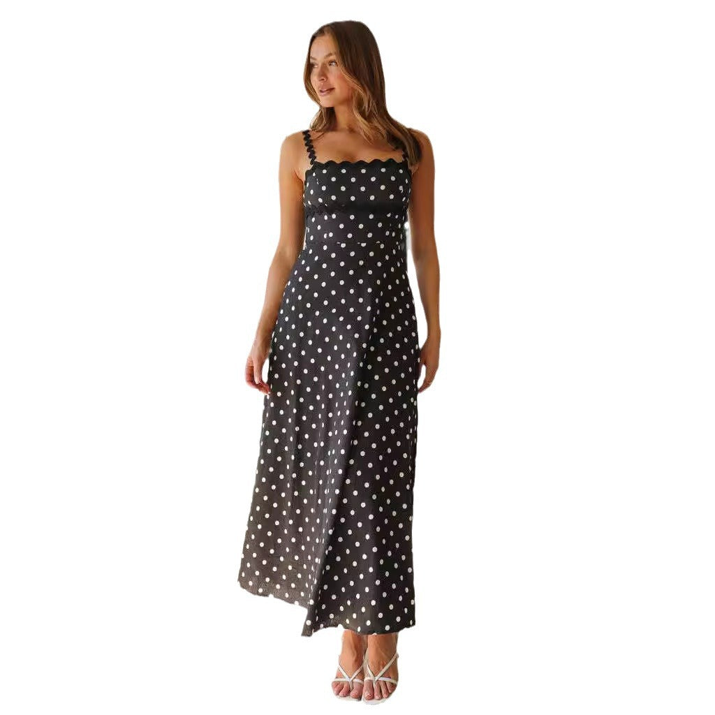 Damen Maxikleid mit Spitze und verspieltem Polka-Dot-Muster R&B