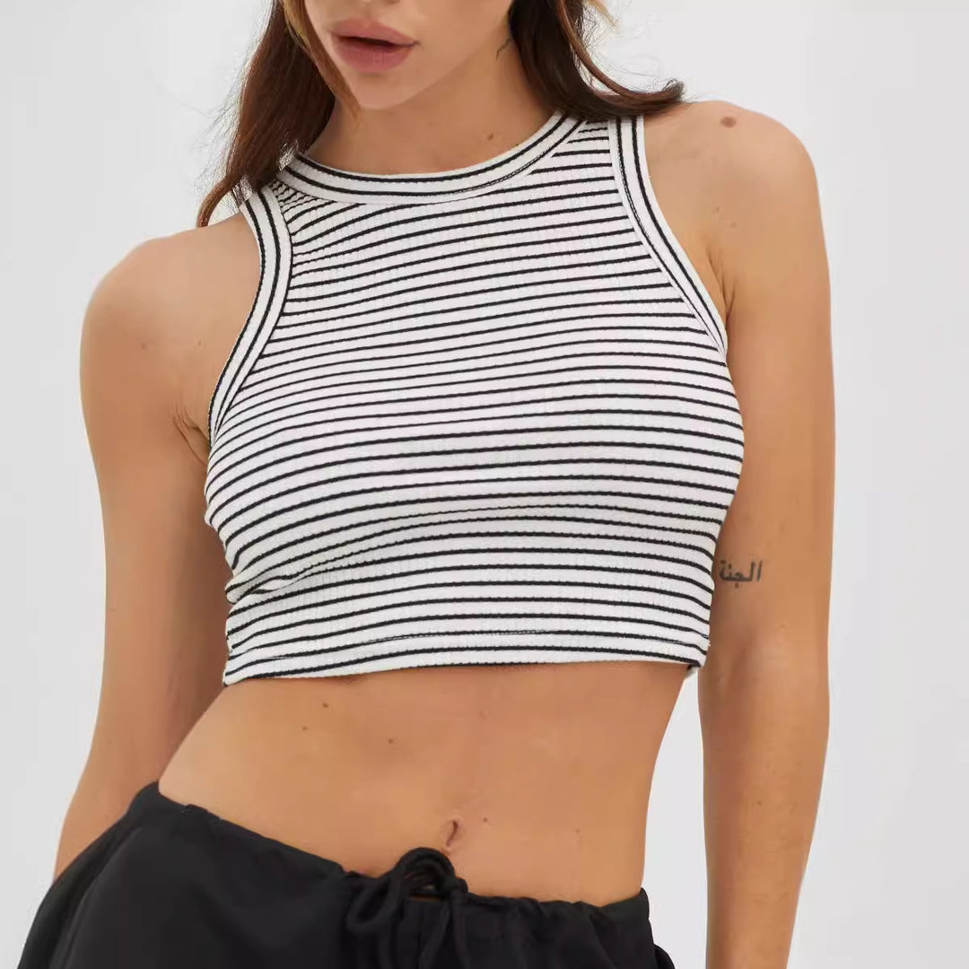 Damen cropped Tanktop mit modischem Streifenmuster und hohem Kragen R&B
