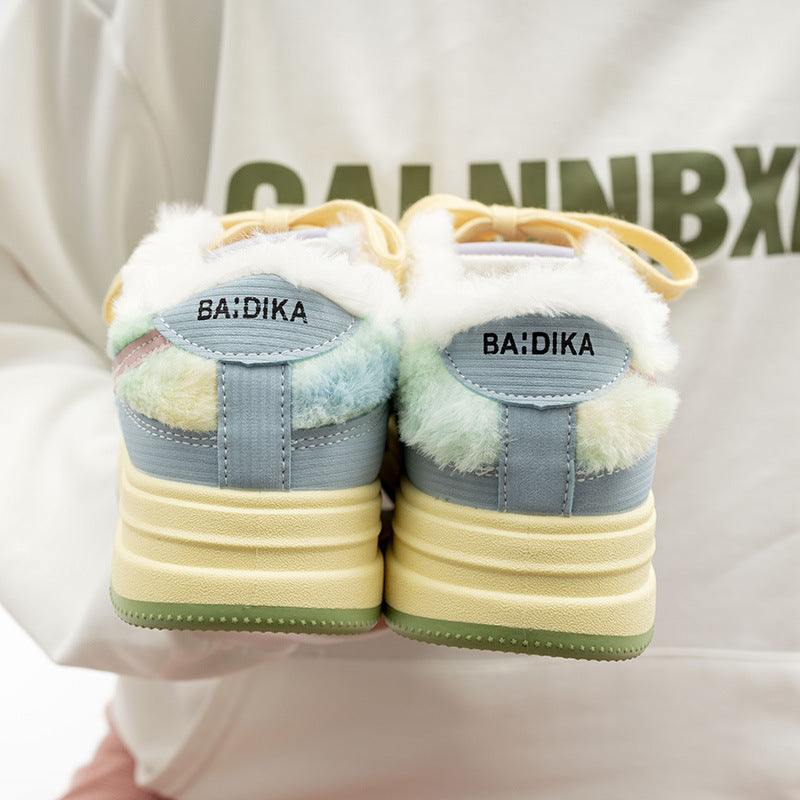 Damen Plattform Sneakers mit flauschiger Innensohle