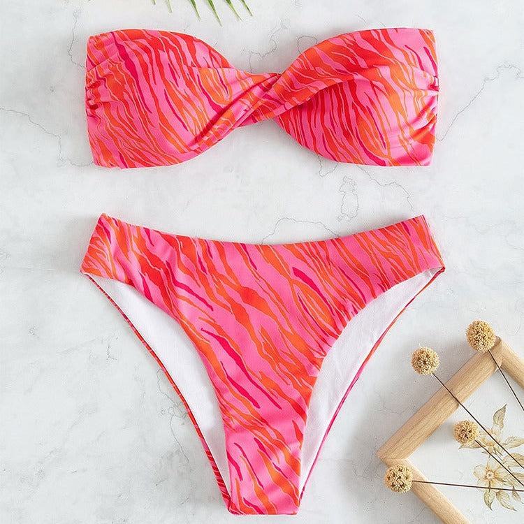 Damen Bandeau-Bikini mit modernem Leopardenmuster