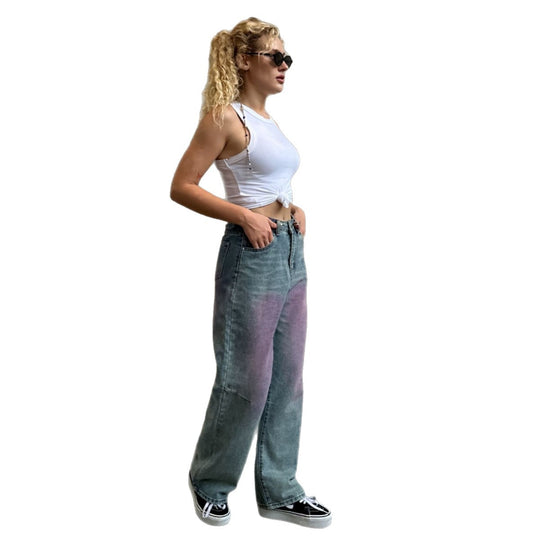 Damen Wide-Leg Jeans mit farbverlaufendem Design und hohem Bund R&B