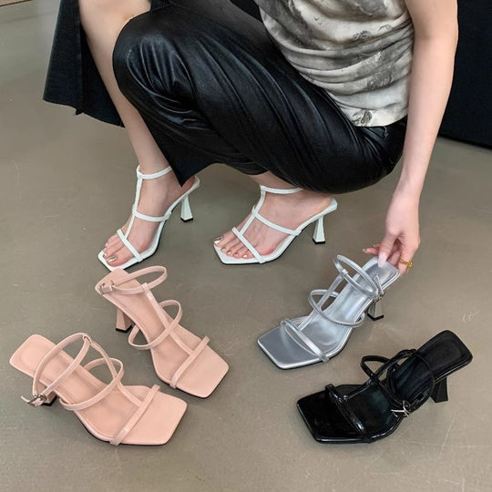 Damen elegante Sandalen mit geometrischem Design und Absatz R&B