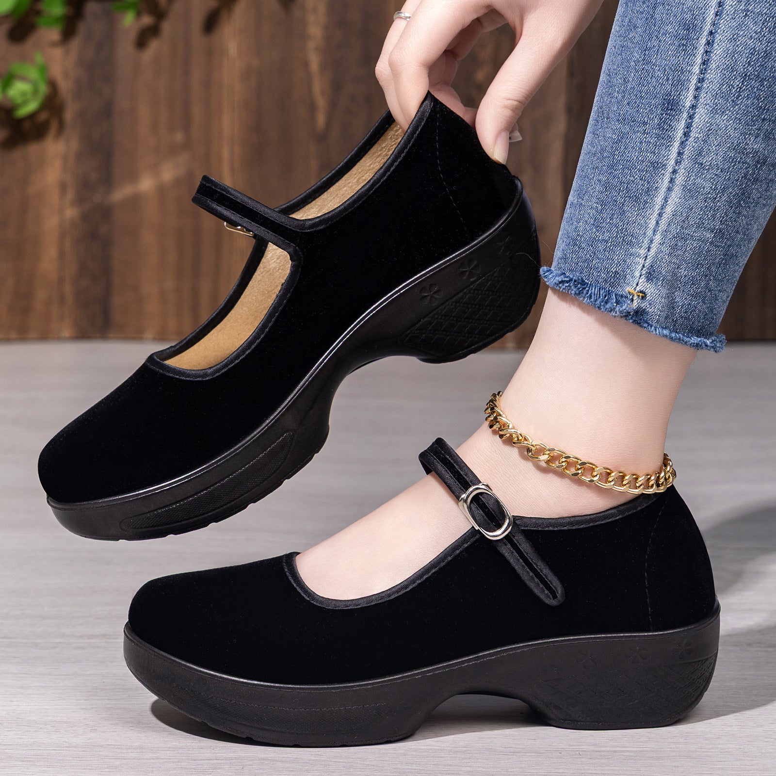 Damen Komfortable Mary Jane Schuhe mit verstellbarem Riemen