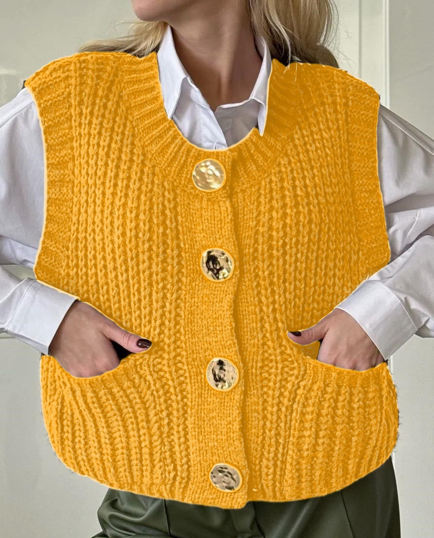 Damen Strickweste mit Knopfdetaillierung und praktischen Taschen R&B