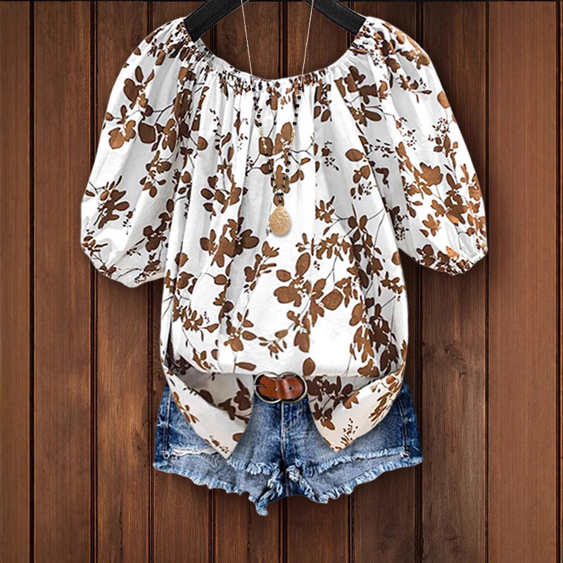 Damen Bluse mit Puffärmeln und Blumenmuster R&B