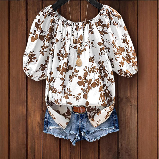 Damen Bluse mit Puffärmeln und Blumenmuster R&B