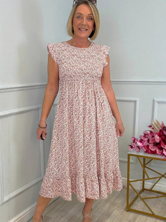 Damen luftiges Maxikleid mit Rüschen und floralem Design R&B