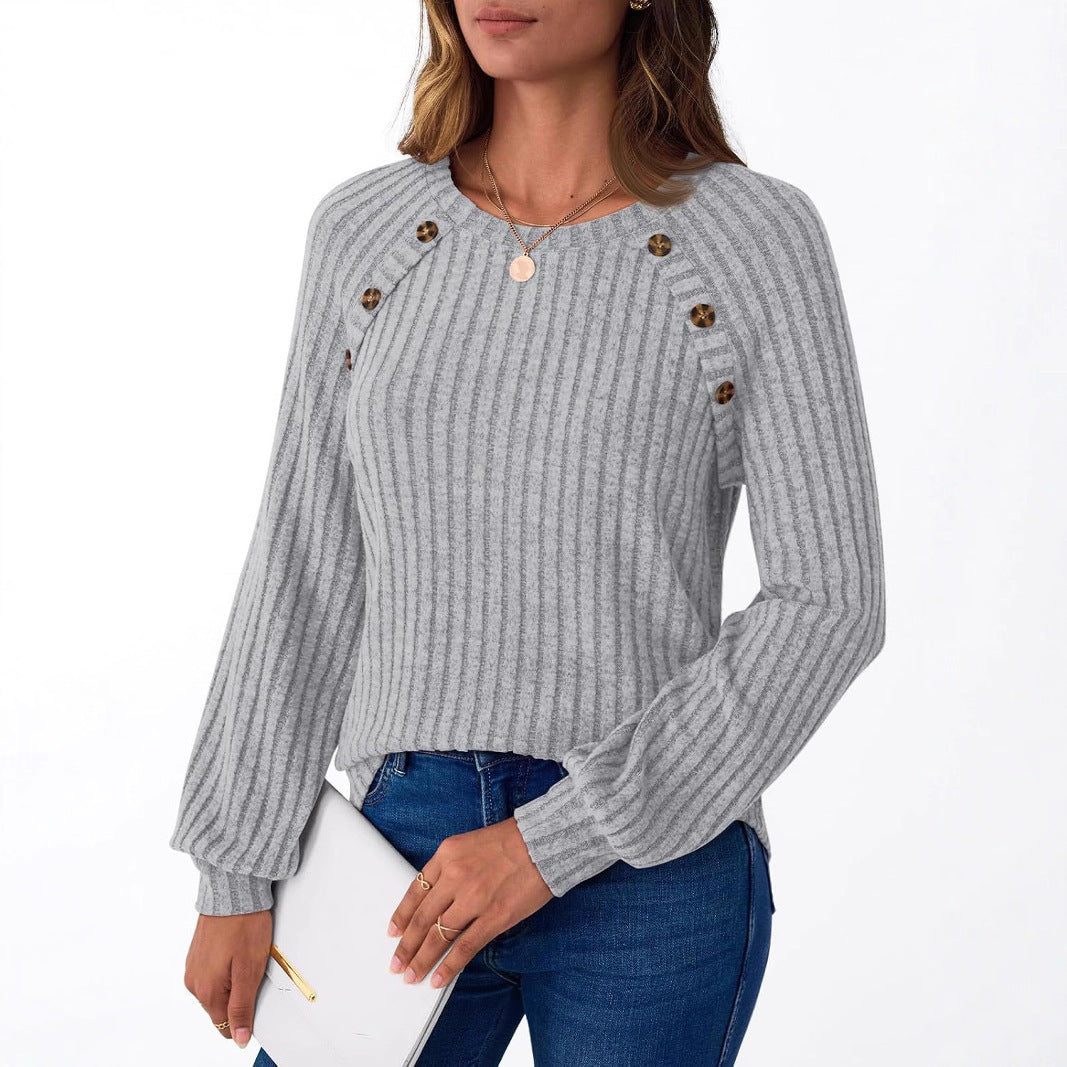 Damen Pullover mit dekorativen Knöpfen und strukturiertem Rippdesign R&B