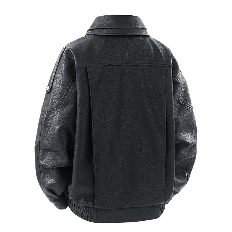 Damen modische Kunstlederjacke mit hohem Kragen und praktischen Seitentaschen R&B