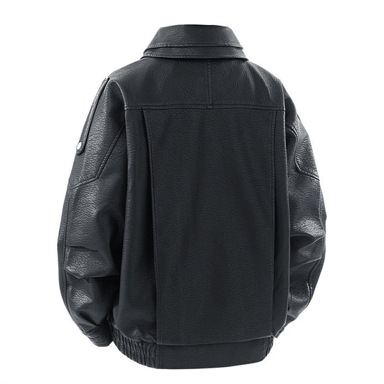 Damen modische Kunstlederjacke mit hohem Kragen und praktischen Seitentaschen R&B
