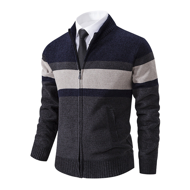 Herren Strickjacke mit hohem Kragen und innovativem Zip R&B