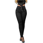 Damen Skinny Jeans mit modischem Schnürdetail und hohem Taillenbund R&B