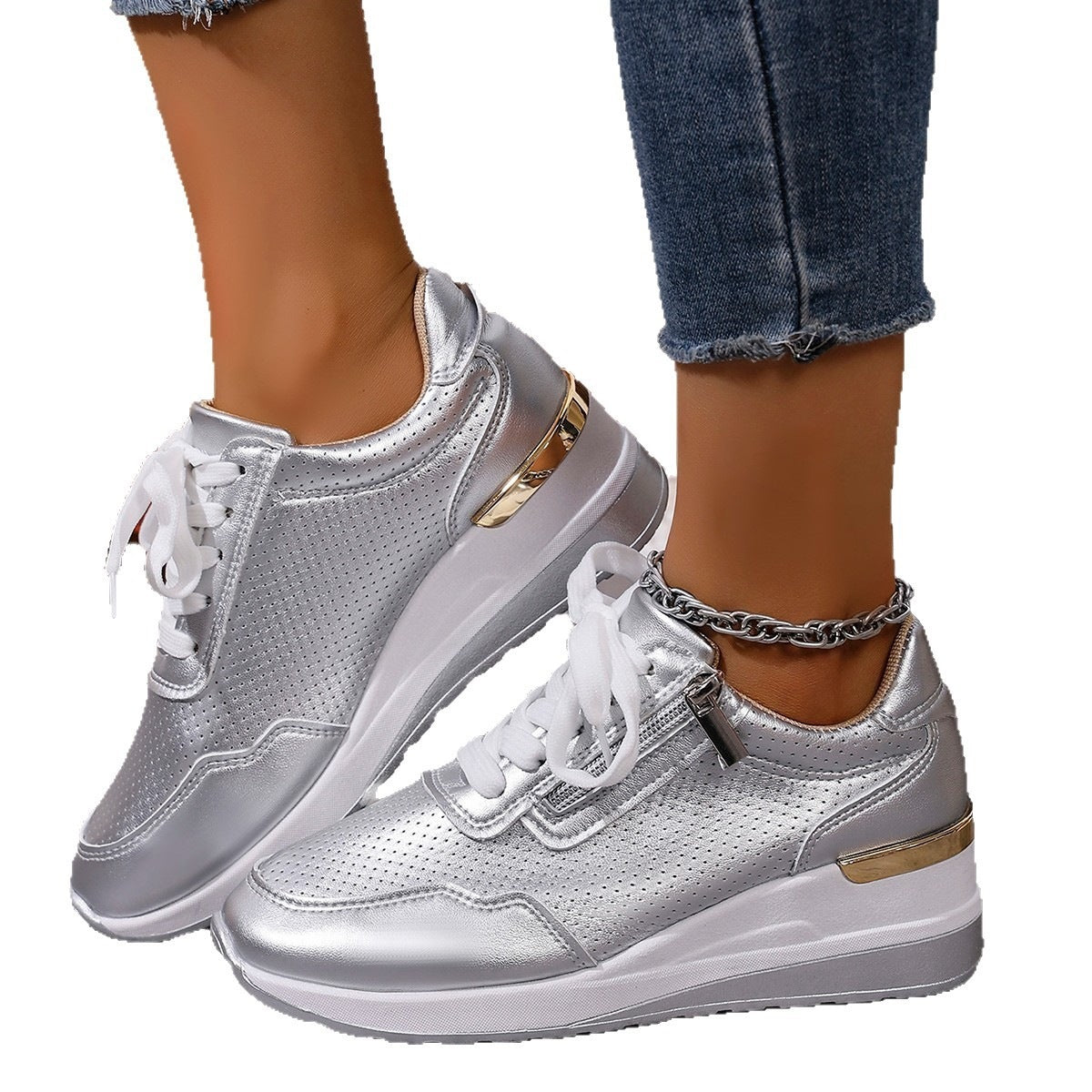 Damen Sportliche Sneakers mit perforiertem Obermaterial und glänzenden Akzenten R&B