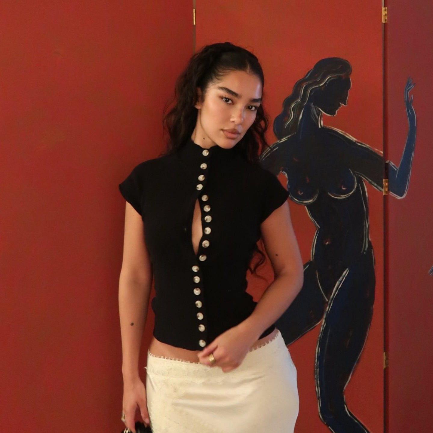 Damen Stehkragen Bluse mit Knopfleiste R&B
