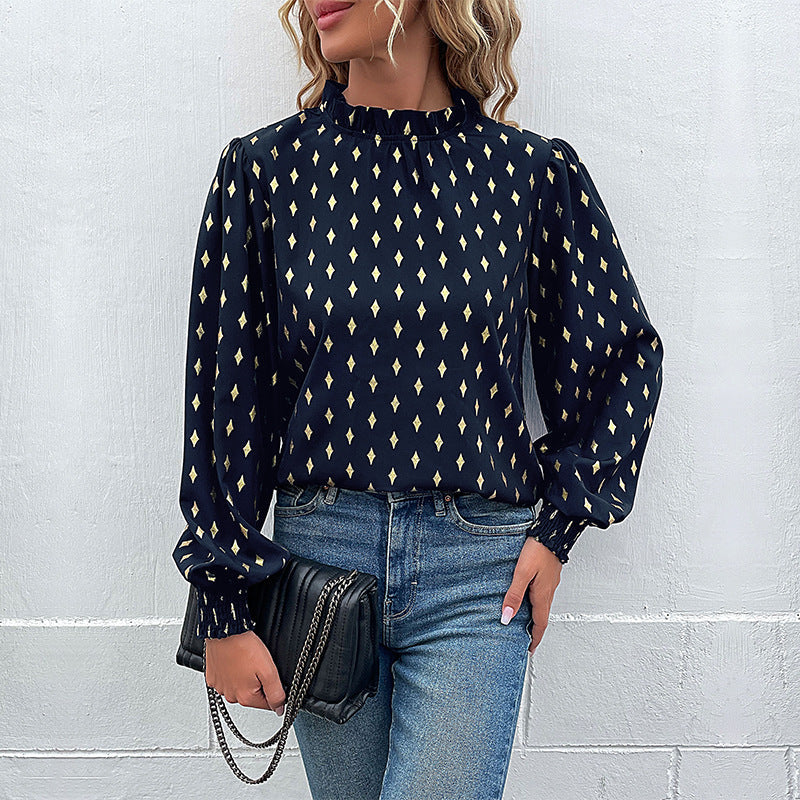 Damen Bluse mit hochwertigem Druck und großzügigen Puffärmeln R&B