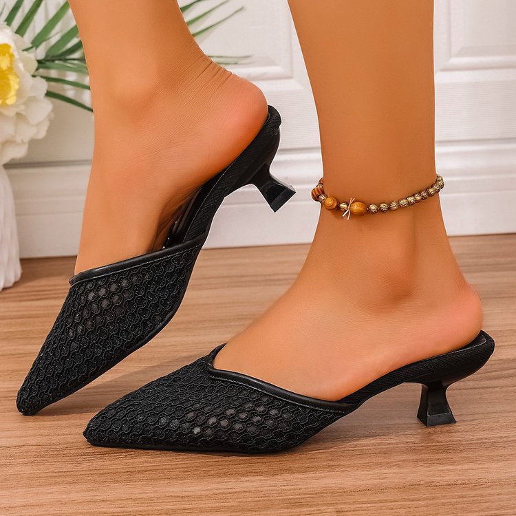 Damen Spitze Mules mit transparentem Netzdesign R&B