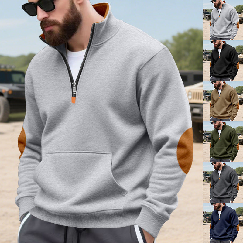 Herren Hochwertiger Stehkragenpullover aus atmungsaktivem Material mit Reißverschluss und Kontrastakzenten R&B