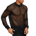 Herren nan transparentes Netz-Langarmshirt mit Rundhals und gerippten Bündchen R&B