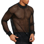 Herren nan transparentes Netz-Langarmshirt mit Rundhals und gerippten Bündchen R&B