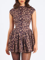 Damen verspieltes und figurbetontes Mini-Kleid mit Leopardenmuster R&B