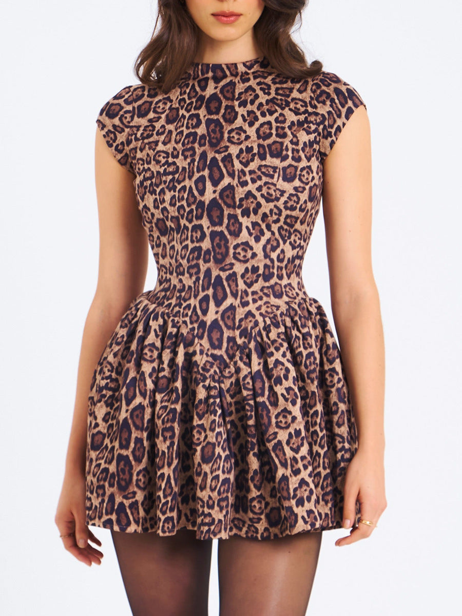 Damen verspieltes und figurbetontes Mini-Kleid mit Leopardenmuster R&B