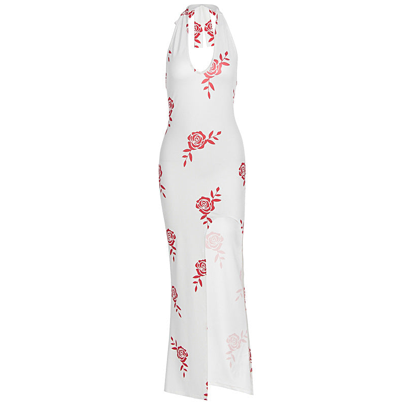 Damen Elegantes Maxikleid mit floralem Print und transparentem Schlitz R&B