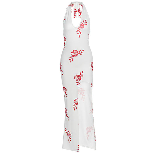 Damen Elegantes Maxikleid mit floralem Print und transparentem Schlitz R&B