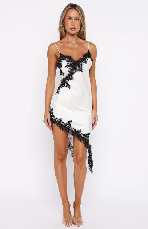 Damen Transparente Spitzen-Negligé mit asymmetrischem Saum und sexy Details R&B