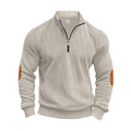 Herren nan strukturierter Baumwoll-Strickpullover mit halbem Reißverschluss und Ellenbogenbesatz R&B