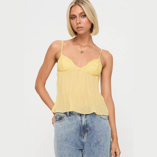 Damen Transparente Plissee-Bluse mit Spitzenapplikationen R&B
