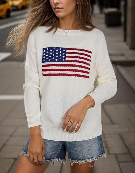 Damen Strickpullover mit Flaggenmotiv und lässigem Schnitt R&B