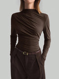 Damen nan schmal geschnittenes Langarmshirt mit asymmetrischer Drapierung und seitlicher Raffung R&B