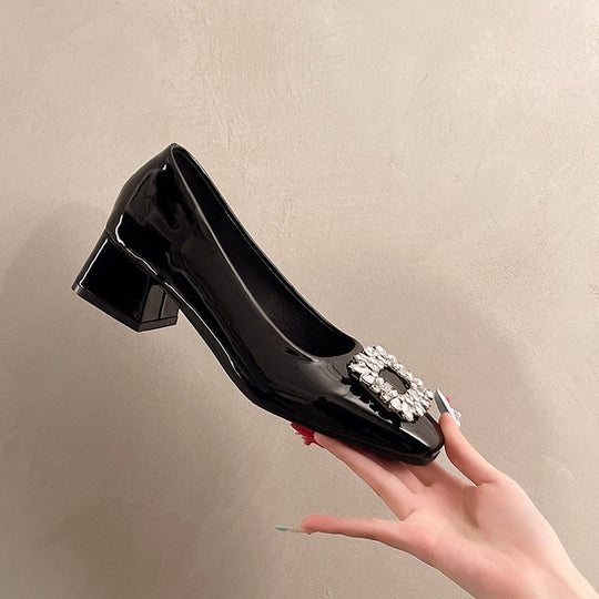 Damen elegante Blockabsatz-Pumps mit funkelnder Schmuckapplikation R&B