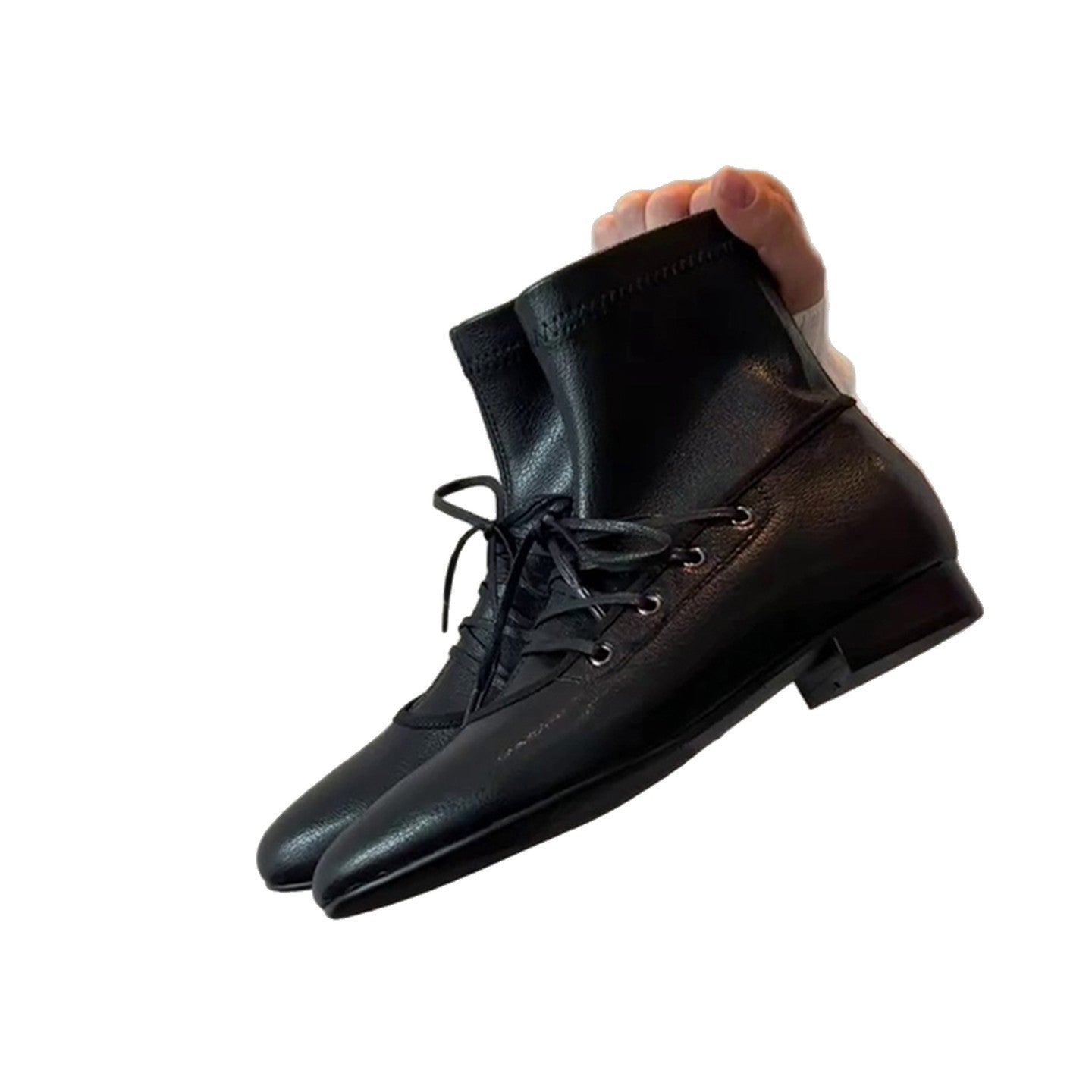 Damen elegante Schnürstiefel aus hochwertigem Leder mit robustem Blockabsatz R&B