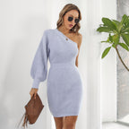Damen Strickkleid mit asymmetrischem Schnitt und trendy Ein-Wellen-Design R&B