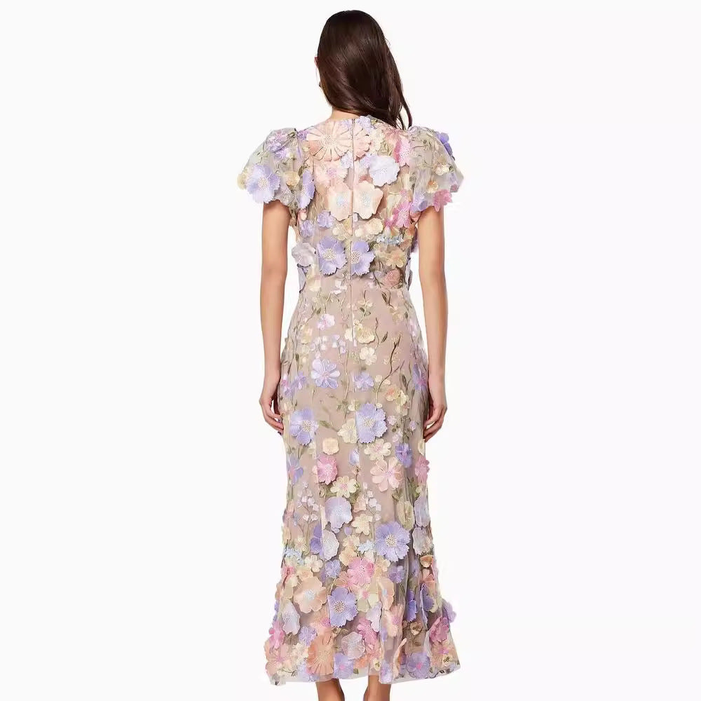 Damen Blumenkleid mit 3D-Blütenapplikationen R&B