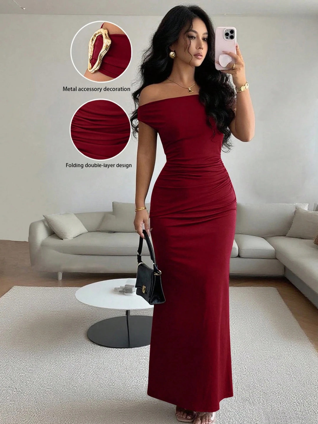 Damen Wickelmaxikleid mit schmalem Schnitt und auffälligen Details R&B