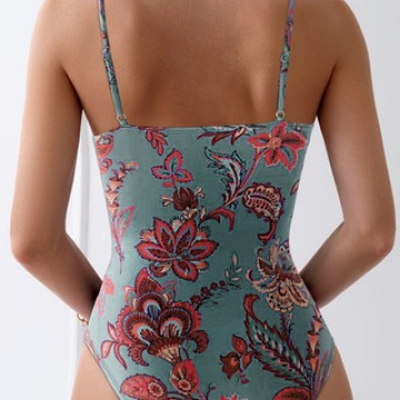 Damen Einteiler Badeanzug mit floralem Raffungselement R&B