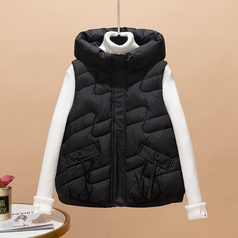 Damen Modische Steppweste mit Kapuze und eleganten Strickärmel R&B
