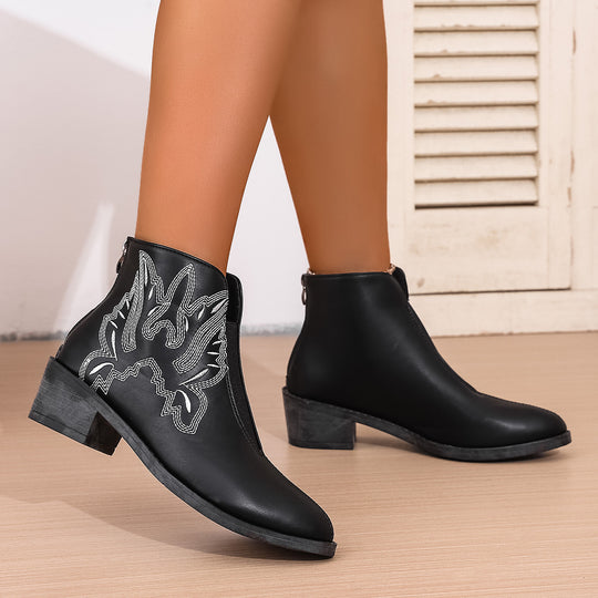 Damen elegante Ankle-Boots mit dekorativen Stickdetails und bequemem Blockabsatz R&B