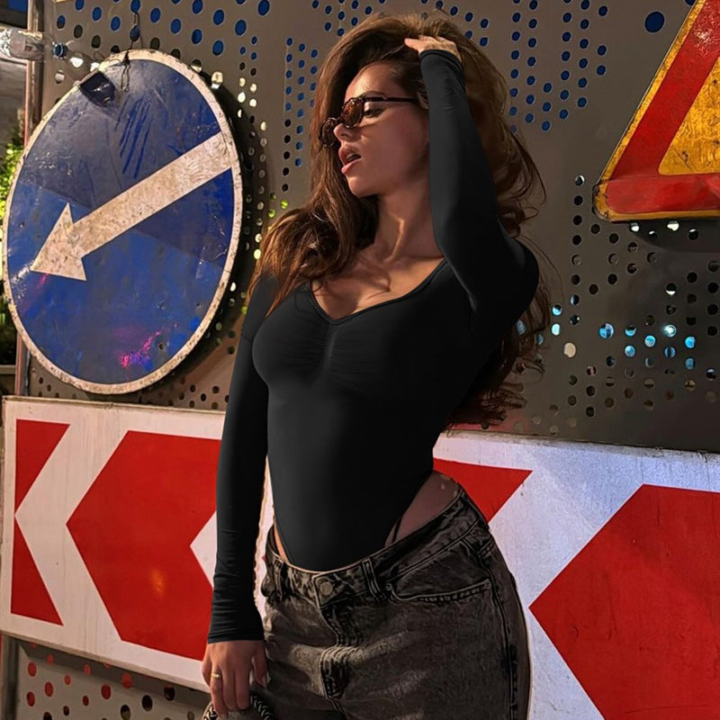 Damen Langarm-Bodysuit mit elegantem Raffungseffekt R&B