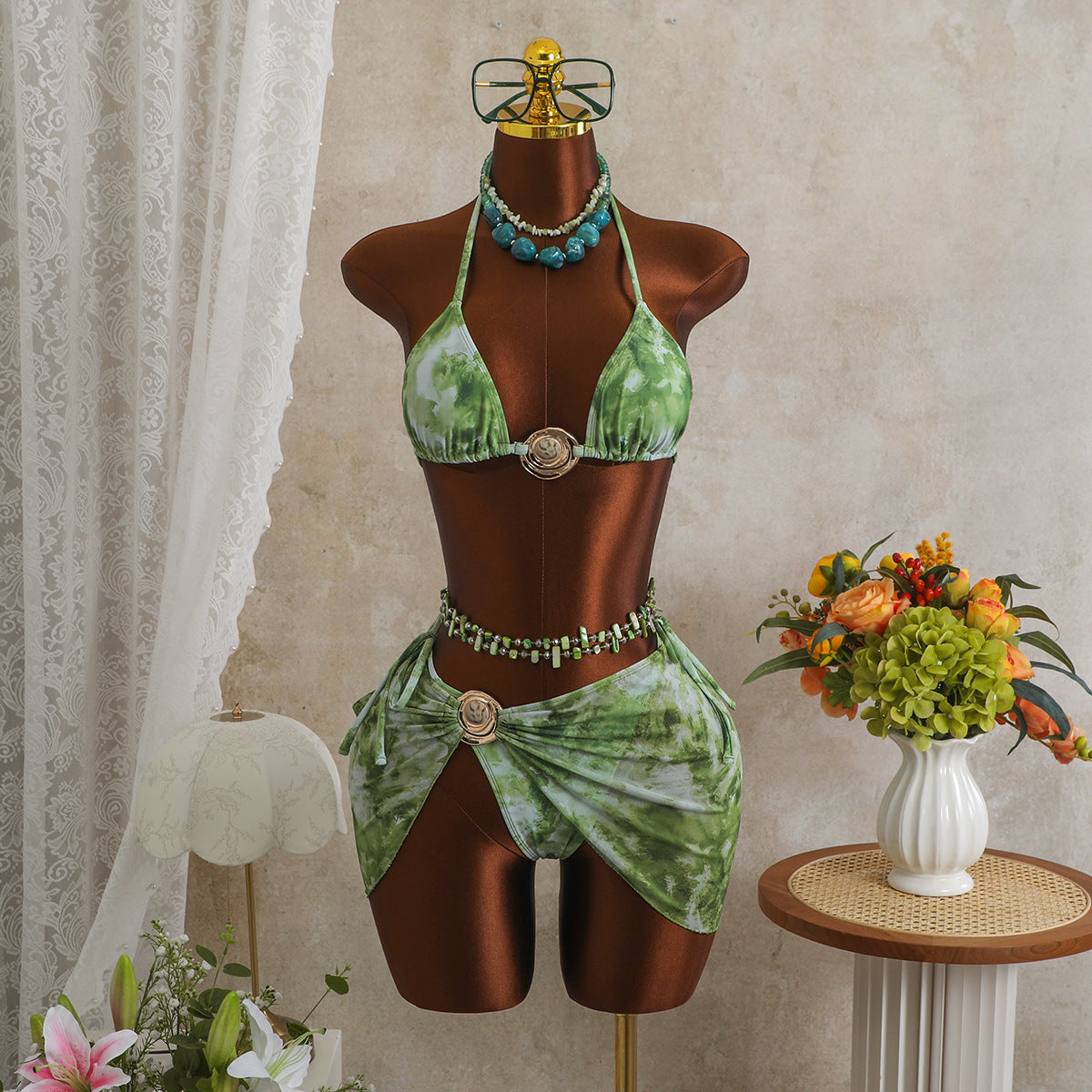 Damen Bikini-Set mit verziertem Wickelrock R&B