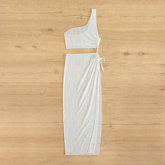 Damen asymmetrisches Crop-Top mit lässigem Midi-Rock R&B
