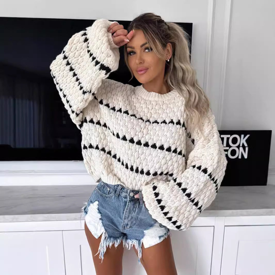 Damen Grobstrickpullover mit voluminösen Ärmeln und modernem Zopfdesign R&B