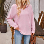 Damen lässiger Sweater mit V-Ausschnitt und Kordelzug R&B