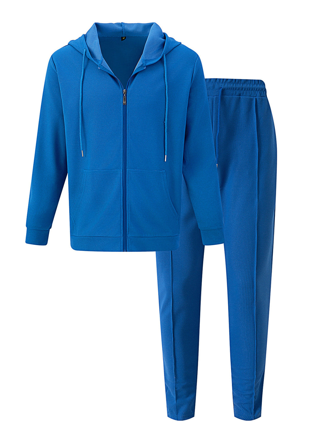 Herren nan Waffelstruktur-Jogginganzug mit Kapuzen-Zipjacke und konisch geschnittener Jogginghose R&B