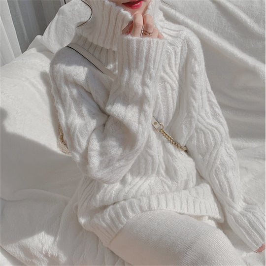 Damen Grobstrickpullover mit hohem Kragen und weichem Material R&B