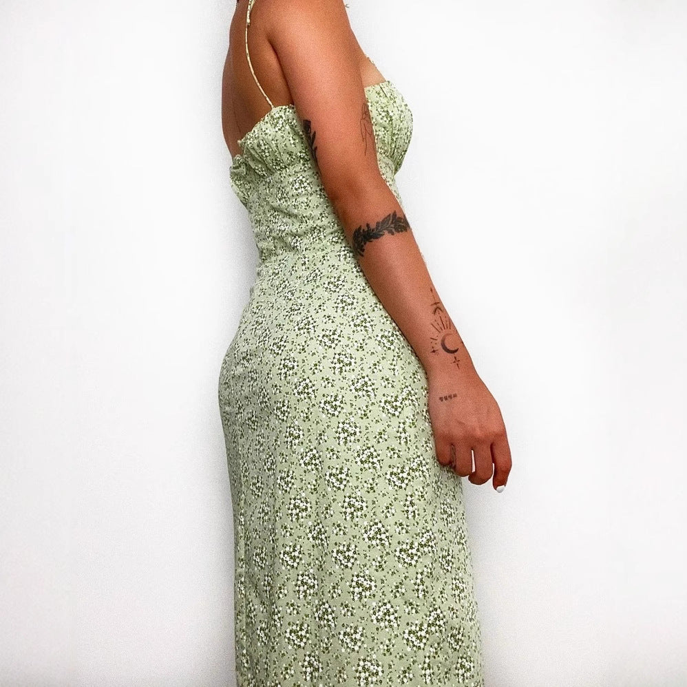 Damen Midi-Kleid mit dezentem Blumenmuster und Schlitz R&B