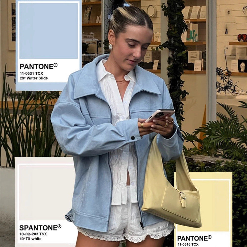 Damen lässige Kunstlederjacke mit modernem Schnitt und praktischen Taschen R&B