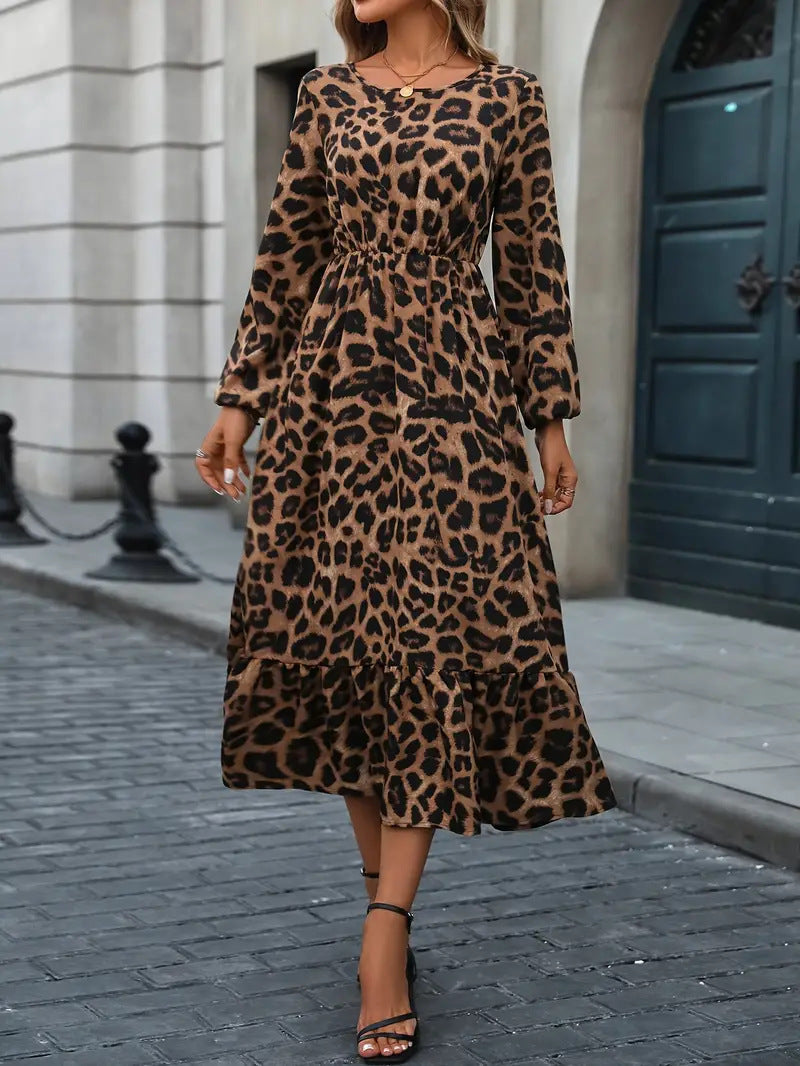 Damen Maxikleid mit tierischem Muster und fließendem Schnitt R&B